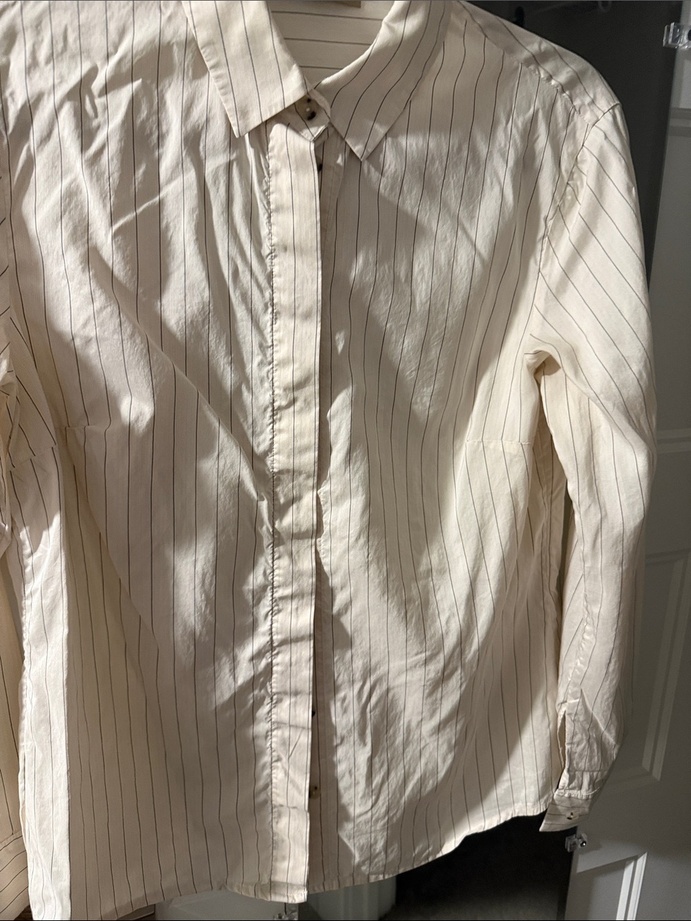 Classic Men's Cream Pinstripe Button-Up Shirt